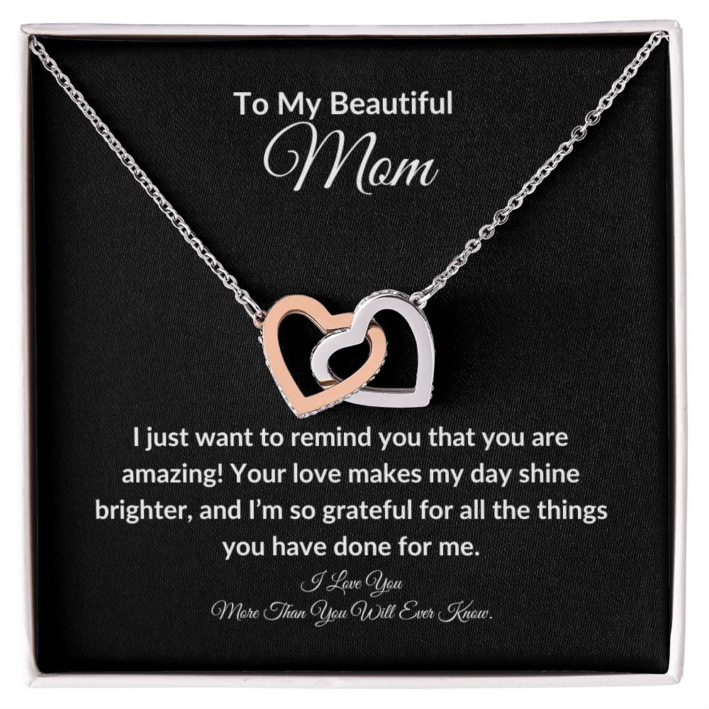 To My Beautiful Mom Two Hearts Necklace