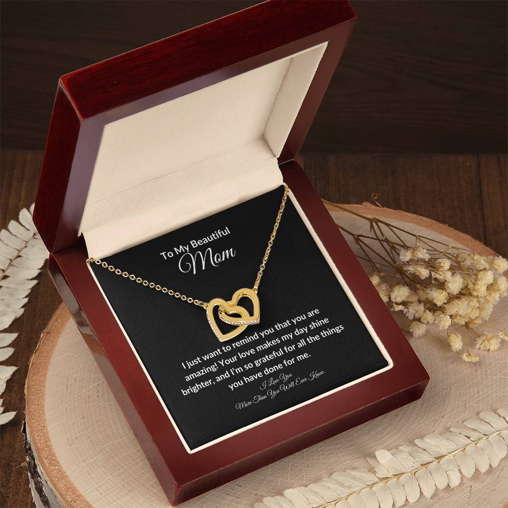 To My Beautiful Mom Two Hearts Necklace