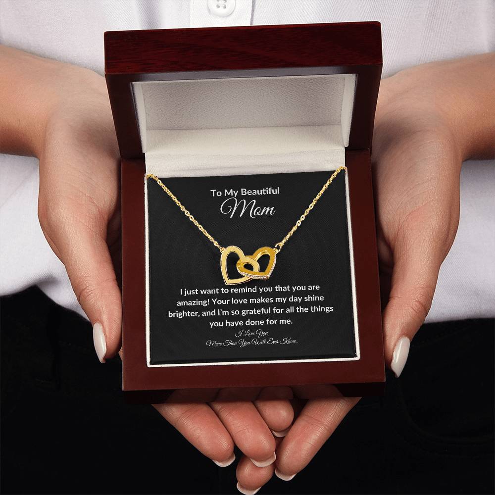 To My Beautiful Mom Two Hearts Necklace