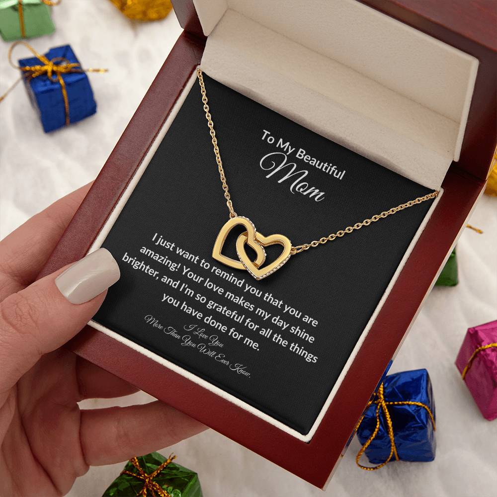 To My Beautiful Mom Two Hearts Necklace