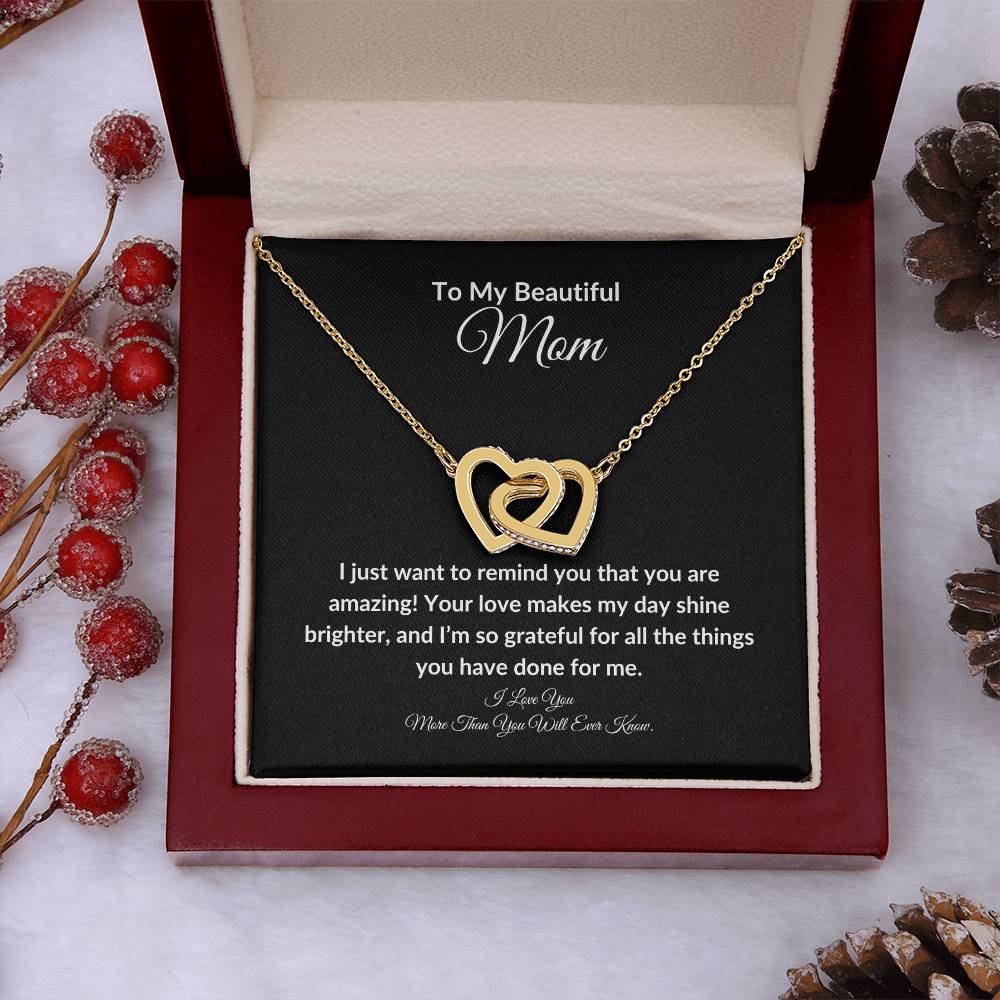 To My Beautiful Mom Two Hearts Necklace