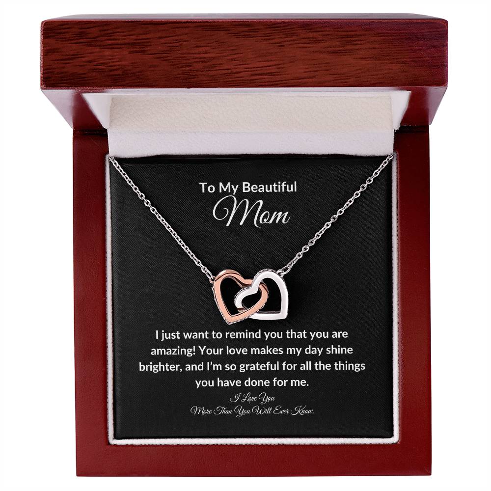 To My Beautiful Mom Two Hearts Necklace