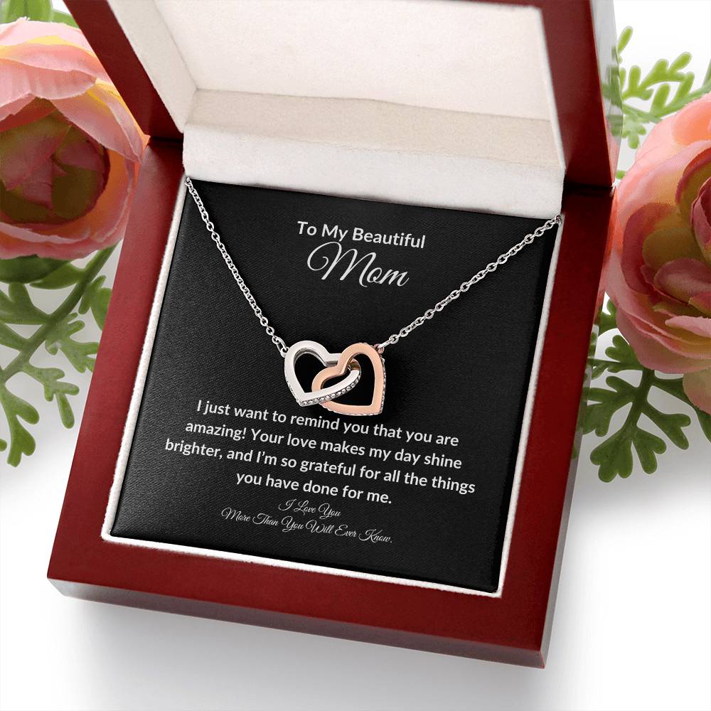 To My Beautiful Mom Two Hearts Necklace