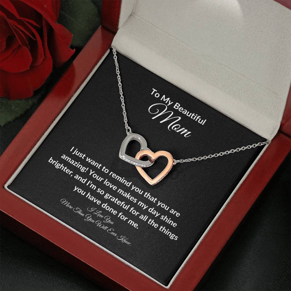 To My Beautiful Mom Two Hearts Necklace