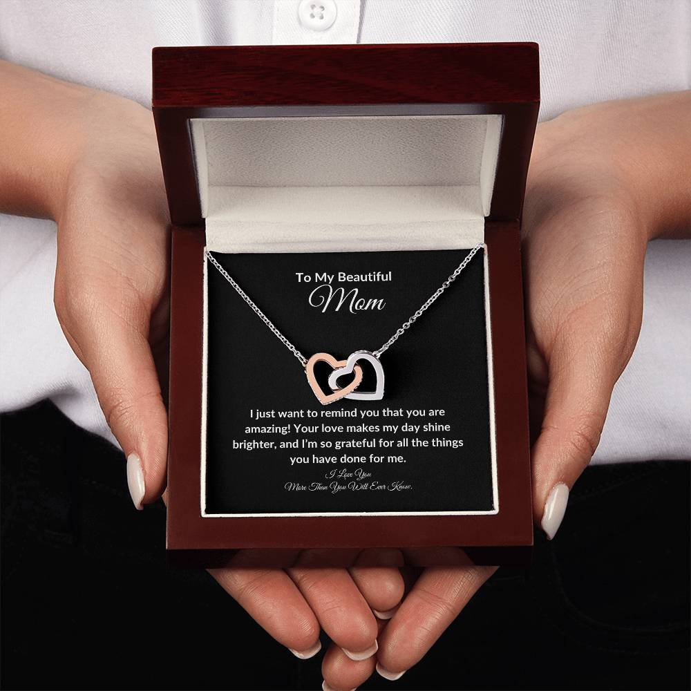 To My Beautiful Mom Two Hearts Necklace