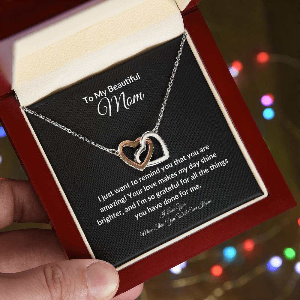 To My Beautiful Mom Two Hearts Necklace