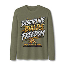 Load image into Gallery viewer, Discipline Builds Freedom Long Sleeve Tee — Motivational Fitness Shirt