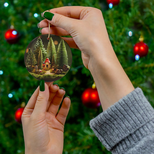 Christmas Ornament | Mushroom Christmas House Ceramic Ornament, 4 Shapes