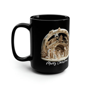 3D Nativity Black Mug, 15oz