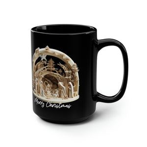 3D Nativity Black Mug, 15oz