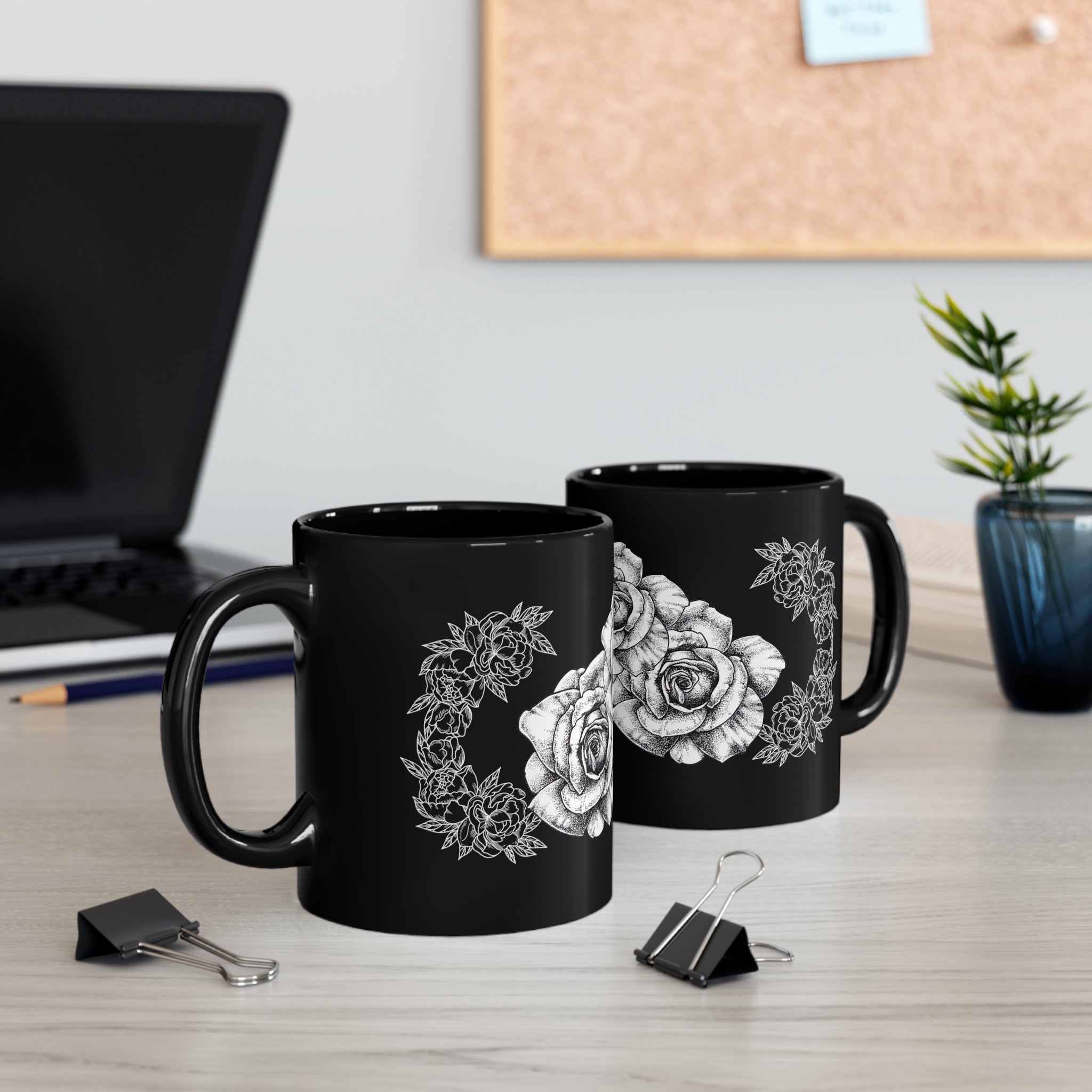 Roses 11oz Black Mug