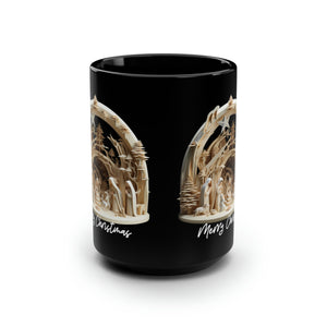 3D Nativity Black Mug, 15oz