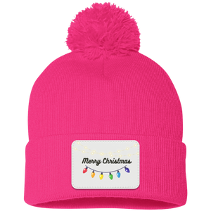 Merry Christmas  Lights-  Pom Pom Knit Cap - Patch