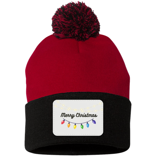 Merry Christmas  Lights-  Pom Pom Knit Cap - Patch