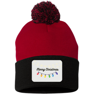 Merry Christmas  Lights-  Pom Pom Knit Cap - Patch