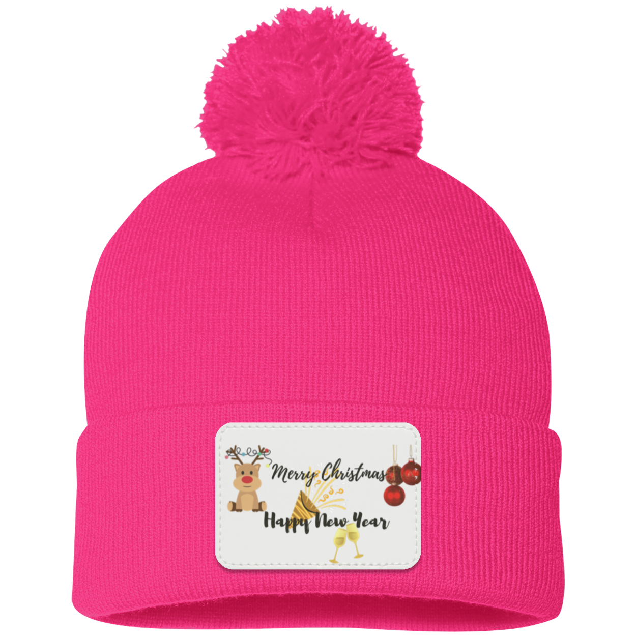 Merry Christmas Pom Pom Knit Cap - Patch