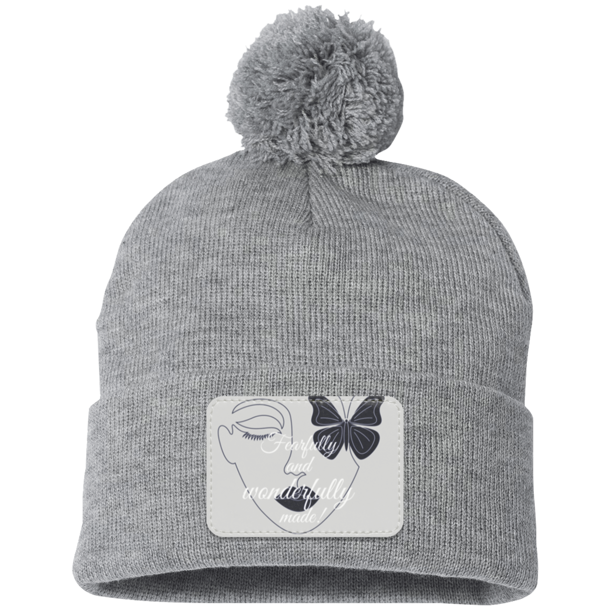 Hat |  Fearfully and wonderfully made!  102923 (1) Gracefully Made Pom Pom Knit Cap - Patch