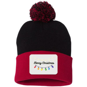 Merry Christmas  Lights-  Pom Pom Knit Cap - Patch