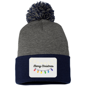 Merry Christmas  Lights-  Pom Pom Knit Cap - Patch