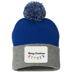 Merry Christmas  Lights-  Pom Pom Knit Cap - Patch