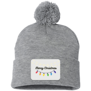 Merry Christmas  Lights-  Pom Pom Knit Cap - Patch