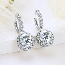 Load image into Gallery viewer, 9.25 Sterling Silver Moissanite Drop Hoop Earrings