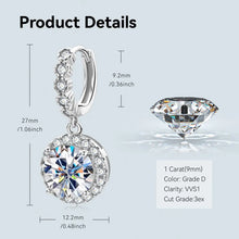 Load image into Gallery viewer, 9.25 Sterling Silver Moissanite Drop Hoop Earrings