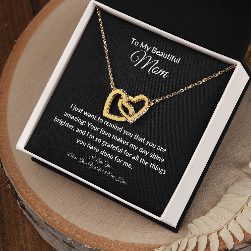 To My Beautiful Mom Two Hearts Necklace