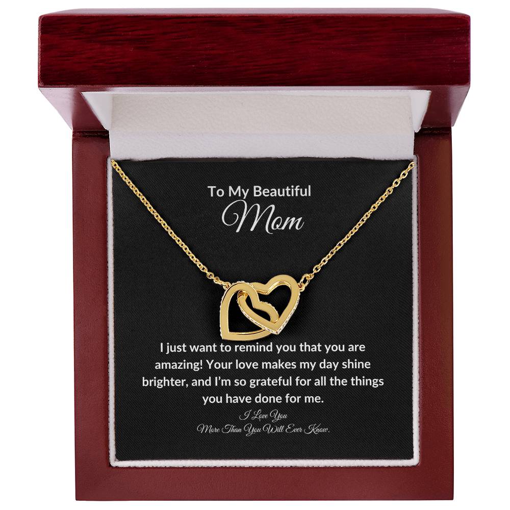 To My Beautiful Mom Two Hearts Necklace